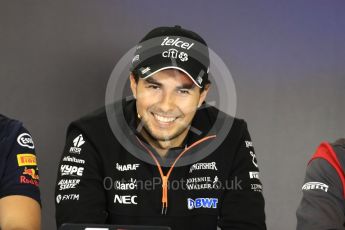 World © Octane Photographic Ltd. Formula 1 - Budapest Grand Prix – Thursday Driver Press Conference – Part 2. Sergio Perez - Sahara Force India. Hungaroring, Budapest, Hungary. Thursday 27th July 2017. Digital Ref: 1894LB1D6043