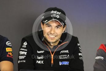 World © Octane Photographic Ltd. Formula 1 - Budapest Grand Prix – Thursday Driver Press Conference – Part 2. Sergio Perez - Sahara Force India. Hungaroring, Budapest, Hungary. Thursday 27th July 2017. Digital Ref: 1894LB1D6048