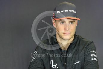 World © Octane Photographic Ltd. Formula 1 - Budapest Grand Prix – Thursday Driver Press Conference – Part 2. Stoffel Vandoorne - McLaren Honda. Hungaroring, Budapest, Hungary. Thursday 27th July 2017. Digital Ref: 1894LB1D6064