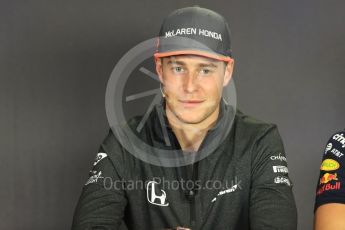 World © Octane Photographic Ltd. Formula 1 - Budapest Grand Prix – Thursday Driver Press Conference – Part 2. Stoffel Vandoorne - McLaren Honda. Hungaroring, Budapest, Hungary. Thursday 27th July 2017. Digital Ref: 1894LB1D6090
