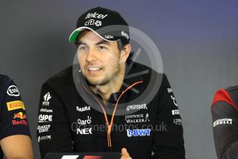 World © Octane Photographic Ltd. Formula 1 - Budapest Grand Prix – Thursday Driver Press Conference – Part 2. Sergio Perez - Sahara Force India. Hungaroring, Budapest, Hungary. Thursday 27th July 2017. Digital Ref: 1894LB1D6099