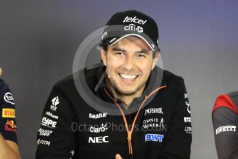 World © Octane Photographic Ltd. Formula 1 - Budapest Grand Prix – Thursday Driver Press Conference – Part 2. Sergio Perez - Sahara Force India. Hungaroring, Budapest, Hungary. Thursday 27th July 2017. Digital Ref: 1894LB1D6109
