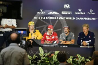World © Octane Photographic Ltd. Formula 1 - Budapest Grand Prix – Thursday Driver Press Conference – Part 1. Fernando Alonso - McLaren Honda, Marcus Ericsson – Sauber F1 Team, Nico Hulkenberg - Renault Sport F1 Team and Sebastian Vettel - Scuderia Ferrari. Hungaroring, Budapest, Hungary. Thursday 27th July 2017. Digital Ref: 1894LB2D0557