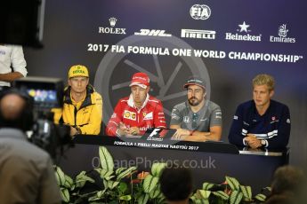 World © Octane Photographic Ltd. Formula 1 - Budapest Grand Prix – Thursday Driver Press Conference – Part 1. Fernando Alonso - McLaren Honda, Marcus Ericsson – Sauber F1 Team, Nico Hulkenberg - Renault Sport F1 Team and Sebastian Vettel - Scuderia Ferrari. Hungaroring, Budapest, Hungary. Thursday 27th July 2017. Digital Ref: 1894LB2D0565