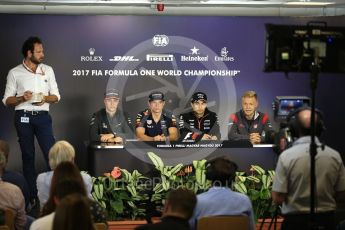 World © Octane Photographic Ltd. Formula 1 - Budapest Grand Prix – Thursday Driver Press Conference – Part 2. Kevin Magnussen - Haas F1 Team, Sergio Perez - Sahara Force India, Stoffel Vandoorne - McLaren Honda and Max Verstappen - Red Bull Racing. Hungaroring, Budapest, Hungary. Thursday 27th July 2017. Digital Ref: 1894LB2D0600