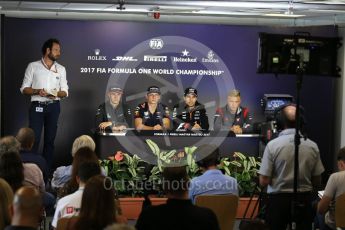 World © Octane Photographic Ltd. Formula 1 - Budapest Grand Prix – Thursday Driver Press Conference – Part 2. Kevin Magnussen - Haas F1 Team, Sergio Perez - Sahara Force India, Stoffel Vandoorne - McLaren Honda and Max Verstappen - Red Bull Racing. Hungaroring, Budapest, Hungary. Thursday 27th July 2017. Digital Ref: 1894LB2D0619