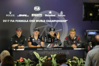 World © Octane Photographic Ltd. Formula 1 - Budapest Grand Prix – Thursday Driver Press Conference – Part 2. Kevin Magnussen - Haas F1 Team, Sergio Perez - Sahara Force India, Stoffel Vandoorne - McLaren Honda and Max Verstappen - Red Bull Racing. Hungaroring, Budapest, Hungary. Thursday 27th July 2017. Digital Ref: 1894LB2D0624