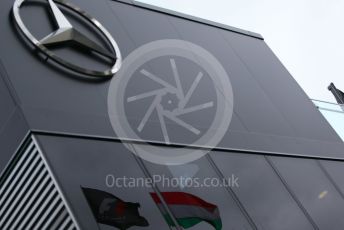 World © Octane Photographic Ltd. Mercedes with Hungary flags reflections. Hungaroring, Budapest, Hungary. Thursday 27th July 2017. Digital Ref: 1895CB2D0364