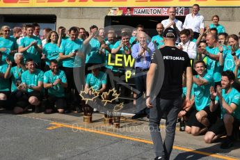 World © Octane Photographic Ltd. Formula 1 - Canadian Grand Prix - Sunday Race. Lewis Hamilton and Valtteri Bottas - Mercedes AMG Petronas F1 Team Celebration after wining Canadian GP. Circuit Gilles Villeneuve, Montreal, Canada. Sunday 11th June 2017. Digital Ref: 1859LB2D3934