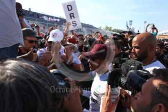 World © Octane Photographic Ltd. Formula 1 - Canadian Grand Prix - Sunday Race. Lewis Hamilton and Valtteri Bottas - Mercedes AMG Petronas F1 Team Celebration after wining Canadian GP. Circuit Gilles Villeneuve, Montreal, Canada. Sunday 11th June 2017. Digital Ref: 1859LB2D4055