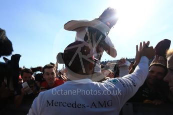 World © Octane Photographic Ltd. Formula 1 - Canadian Grand Prix - Sunday Race. Lewis Hamilton and Valtteri Bottas - Mercedes AMG Petronas F1 Team Celebration after wining Canadian GP. Circuit Gilles Villeneuve, Montreal, Canada. Sunday 11th June 2017. Digital Ref: 1859LB2D4092