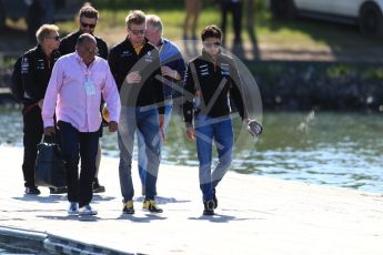 World © Octane Photographic Ltd. Formula 1 - Canadian Grand Prix - Saturday Paddock. Nico Hulkenberg - Renault Sport F1 Team and Sergio Perez - Sahara Force India . Circuit Gilles Villeneuve, Montreal, Canada. Saturday 10th June 2017. Digital Ref: 1849LB1D4946