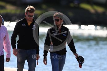 World © Octane Photographic Ltd. Formula 1 - Canadian Grand Prix - Saturday Paddock. Nico Hulkenberg - Renault Sport F1 Team and Sergio Perez - Sahara Force India . Circuit Gilles Villeneuve, Montreal, Canada. Saturday 10th June 2017. Digital Ref: 1849LB1D4959