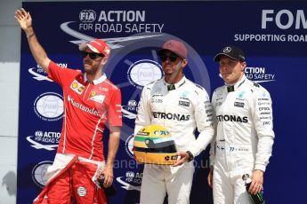 World © Octane Photographic Ltd. Formula 1 - Canadian Grand Prix - Saturday - Qualifying. Lewis Hamilton - Mercedes AMG Petronas F1 W08 EQ Energy+, Valtteri Bottas and Sebastian Vettel - Scuderia Ferrari SF70H. Circuit Gilles Villeneuve, Montreal, Canada. Saturday 10th June 2017. Digital Ref: 1854LB1D7011