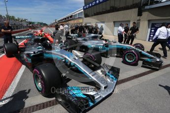 World © Octane Photographic Ltd. Formula 1 - Canadian Grand Prix - Saturday - Qualifying. Lewis Hamilton - Mercedes AMG Petronas F1 W08 EQ Energy+, Valtteri Bottas and Sebastian Vettel - Scuderia Ferrari SF70H. Circuit Gilles Villeneuve, Montreal, Canada. Saturday 10th June 2017. Digital Ref: 1854LB2D3141