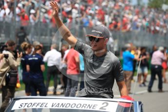 World © Octane Photographic Ltd. Formula 1 - Canadian Grand Prix - Sunday Drivers Parade & Grid. Stoffel Vandoorne - McLaren Honda MCL32. Circuit Gilles Villeneuve, Montreal, Canada. Sunday 11th June 2017. Digital Ref: 1856LB1D7407