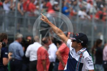 World © Octane Photographic Ltd. Formula 1 - Canadian Grand Prix - Sunday Drivers Parade & Grid. Felipe Massa - Williams Martini Racing FW40. Circuit Gilles Villeneuve, Montreal, Canada. Sunday 11th June 2017. Digital Ref: 1856LB1D7460