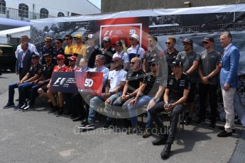 World © Octane Photographic Ltd. Formula 1 – 50 years of F1 in Canada – Class of 2017 - Driver Group Photo. Kimi Raikkonen, Ferrari, Sebastian Vettel, Ferrari, Valtteri Bottas, Mercedes AMG, Lewis Hamilton, Mercedes AMG, Daniel Ricciardo, Red Bull Racing, Max Verstappen, Red Bull, Sergio Perez, Force India, and Esteban Ocon, Force India. Stoffel Vandoorne, McLaren, Fernando Alonso, McLaren, Felipe Massa, Williams Martini Racing, Lance Stroll, Williams Martini Racing, Nico Hulkenberg, Renault and Jolyon Palmer, Renault Sport F1. Kevin Magnussen, Haas F1, Romain Grosjean, Haas F1, Daniil Kvyat, Toro Rosso, Carlos Sainz Jr, Toro Rosso, Marcus Ericsson, Sauber and Pascal Wehrlein, Sauber with Ross Brawn, Chase Carey and Jean Todt. Circuit Gilles Villeneuve, Montreal, Canada. Sunday 11th June 2017. Digital Ref: 1856LB2D3279