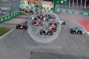 World © Octane Photographic Ltd. Formula 1 - Canadian Grand Prix - Sunday Race. Lewis Hamilton - Mercedes AMG Petronas F1 W08 EQ Energy+ leads the race start. Circuit Gilles Villeneuve, Montreal, Canada. Sunday 11th June 2017. Digital Ref: 1857LB1D7677