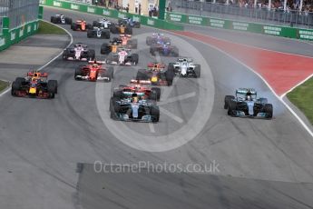 World © Octane Photographic Ltd. Formula 1 - Canadian Grand Prix - Sunday Race. Lewis Hamilton - Mercedes AMG Petronas F1 W08 EQ Energy+ leads the race start. Circuit Gilles Villeneuve, Montreal, Canada. Sunday 11th June 2017. Digital Ref: 1857LB1D7680