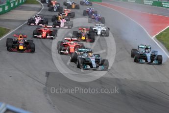 World © Octane Photographic Ltd. Formula 1 - Canadian Grand Prix - Sunday Race. Lewis Hamilton - Mercedes AMG Petronas F1 W08 EQ Energy+ leads the race start. Circuit Gilles Villeneuve, Montreal, Canada. Sunday 11th June 2017. Digital Ref: 1857LB1D7685