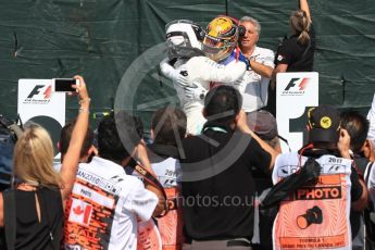 World © Octane Photographic Ltd. Formula 1 - Canadian Grand Prix - Sunday Race - Podium. Lewis Hamilton and Valtteri Bottas - Mercedes AMG Petronas F1 W08 EQ Energy+. Circuit Gilles Villeneuve, Montreal, Canada. Sunday 11th June 2017. Digital Ref: 1858LB1D8266