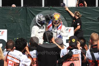 World © Octane Photographic Ltd. Formula 1 - Canadian Grand Prix - Sunday Race - Podium. Lewis Hamilton and Valtteri Bottas - Mercedes AMG Petronas F1 W08 EQ Energy+. Circuit Gilles Villeneuve, Montreal, Canada. Sunday 11th June 2017. Digital Ref: 1858LB1D8278