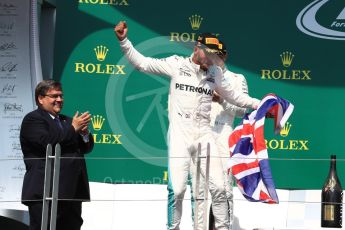 World © Octane Photographic Ltd. Formula 1 - Canadian Grand Prix - Sunday Race - Podium. Lewis Hamilton - Mercedes AMG Petronas F1 W08 EQ Energy+ and Valtteri Bottas, Daniel Ricciardo - Red Bull Racing RB13. Circuit Gilles Villeneuve, Montreal, Canada. Sunday 11th June 2017. Digital Ref: 1858LB1D8422