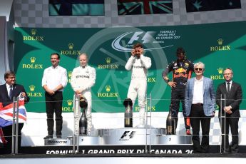 World © Octane Photographic Ltd. Formula 1 - Canadian Grand Prix - Sunday Race - Podium. Lewis Hamilton - Mercedes AMG Petronas F1 W08 EQ Energy+ and Valtteri Bottas, Daniel Ricciardo - Red Bull Racing RB13. Circuit Gilles Villeneuve, Montreal, Canada. Sunday 11th June 2017. Digital Ref: 1858LB1D8460