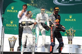 World © Octane Photographic Ltd. Formula 1 - Canadian Grand Prix - Sunday Race - Podium. Lewis Hamilton - Mercedes AMG Petronas F1 W08 EQ Energy+ and Valtteri Bottas, Daniel Ricciardo - Red Bull Racing RB13. Circuit Gilles Villeneuve, Montreal, Canada. Sunday 11th June 2017. Digital Ref: 1858LB1D8676