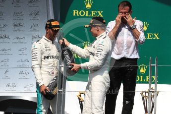 World © Octane Photographic Ltd. Formula 1 - Canadian Grand Prix - Sunday Race - Podium. Lewis Hamilton - Mercedes AMG Petronas F1 W08 EQ Energy+ and Valtteri Bottas, Daniel Ricciardo - Red Bull Racing RB13. Circuit Gilles Villeneuve, Montreal, Canada. Sunday 11th June 2017. Digital Ref: 1858LB1D8731