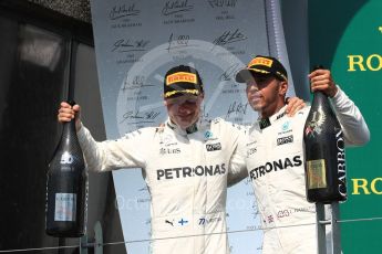 World © Octane Photographic Ltd. Formula 1 - Canadian Grand Prix - Sunday Race - Podium. Lewis Hamilton - Mercedes AMG Petronas F1 W08 EQ Energy+ and Valtteri Bottas. Circuit Gilles Villeneuve, Montreal, Canada. Sunday 11th June 2017. Digital Ref: 1858LB1D8747