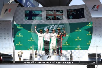 World © Octane Photographic Ltd. Formula 1 - Canadian Grand Prix - Sunday Race - Podium. Lewis Hamilton - Mercedes AMG Petronas F1 W08 EQ Energy+ and Valtteri Bottas, Daniel Ricciardo - Red Bull Racing RB13. Circuit Gilles Villeneuve, Montreal, Canada. Sunday 11th June 2017. Digital Ref: 1858LB1D8773