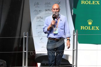 World © Octane Photographic Ltd. Formula 1 - Canadian Grand Prix - Sunday Race - Podium. Sir Patrick Stewart. Circuit Gilles Villeneuve, Montreal, Canada. Sunday 11th June 2017. Digital Ref: 1858LB1D8808