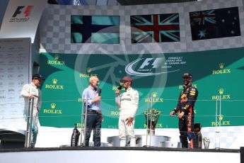 World © Octane Photographic Ltd. Formula 1 - Canadian Grand Prix - Sunday Race - Podium. Lewis Hamilton - Mercedes AMG Petronas F1 W08 EQ Energy+ and Valtteri Bottas, Daniel Ricciardo - Red Bull Racing RB13. Circuit Gilles Villeneuve, Montreal, Canada. Sunday 11th June 2017. Digital Ref: 1858LB1D8878