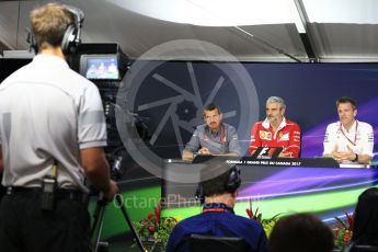 World © Octane Photographic Ltd. Formula 1 - Canadian Grand Prix - Friday FIA Team Personnel Press Conference. Guenther Steiner - Team Principal of Haas F1 Team, Maurizio Arrivabene – Managing Director and Team Principal of Scuderia Ferrari and James Allison - Technical Director of Mercedes-AMG Petronas Motorsport. Circuit Gilles Villeneuve, Montreal, Canada. Friday 9th June 2017. Digital Ref: 1852LB2D2676