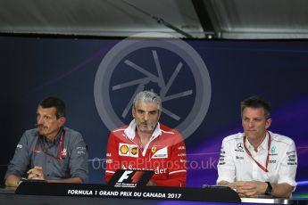 World © Octane Photographic Ltd. Formula 1 - Canadian Grand Prix - Friday FIA Team Personnel Press Conference. Guenther Steiner - Team Principal of Haas F1 Team, Maurizio Arrivabene – Managing Director and Team Principal of Scuderia Ferrari and James Allison - Technical Director of Mercedes-AMG Petronas Motorsport. Circuit Gilles Villeneuve, Montreal, Canada. Friday 9th June 2017. Digital Ref: 1852LB2D2699