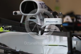 World © Octane Photographic Ltd. Formula 1 - Canadian Grand Prix - Thursday Pit Lane. Williams Martini Racing FW40. Circuit Gilles Villeneuve, Montreal, Canada. Thursday 8th June 2017. Digital Ref: 1848LB1D2766