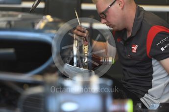 World © Octane Photographic Ltd. Formula 1 - Canadian Grand Prix - Thursday Pit Lane. Haas F1 Team VF-17. Circuit Gilles Villeneuve, Montreal, Canada. Thursday 8th June 2017. Digital Ref: 1848LB1D2853