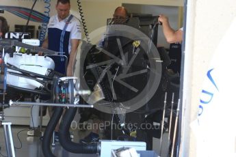 World © Octane Photographic Ltd. Formula 1 - Canadian Grand Prix - Thursday Pit Lane. Williams Martini Racing FW40 floor. Circuit Gilles Villeneuve, Montreal, Canada. Thursday 8th June 2017. Digital Ref: 1848LB2D1324