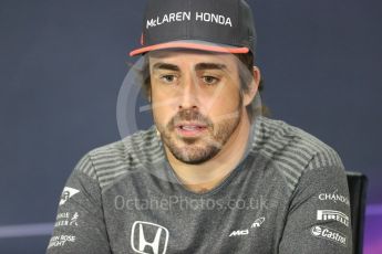 World © Octane Photographic Ltd. Formula 1 - Canadian Grand Prix – Thursday Drivers Press Conference. Fernando Alonso - McLaren Honda. Circuit Gilles Villeneuve, Montreal, Canada. Thursday 8th June 2017. Digital Ref: 1847LB1D2155
