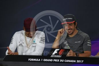 World © Octane Photographic Ltd. Formula 1 - Canadian Grand Prix – Thursday Drivers Press Conference. Lewis Hamilton - Mercedes AMG Petronas F1 Team and Fernando Alonso - McLaren Honda. Circuit Gilles Villeneuve, Montreal, Canada. Thursday 8th June 2017. Digital Ref: 1847LB2D1227