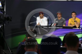 World © Octane Photographic Ltd. Formula 1 - Canadian Grand Prix – Thursday Drivers Press Conference. Lewis Hamilton - Mercedes AMG Petronas F1 Team, Fernando Alonso - McLaren Honda and Jolyon Palmer - Renault Sport F1 Team. Circuit Gilles Villeneuve, Montreal, Canada. Thursday 8th June 2017. Digital Ref: 1847LB2D1234