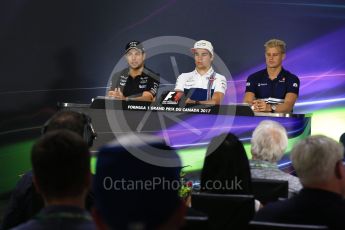 World © Octane Photographic Ltd. Formula 1 - Canadian Grand Prix – Thursday Drivers Press Conference. Sergio Perez - Sahara Force India, Lance Stroll - Williams Martini Racing and Marcus Ericsson – Sauber F1 Team. Circuit Gilles Villeneuve, Montreal, Canada. Thursday 8th June 2017. Digital Ref: 1847LB2D1273