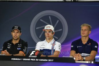 World © Octane Photographic Ltd. Formula 1 - Canadian Grand Prix – Thursday Drivers Press Conference. Sergio Perez - Sahara Force India, Lance Stroll - Williams Martini Racing and Marcus Ericsson – Sauber F1 Team. Circuit Gilles Villeneuve, Montreal, Canada. Thursday 8th June 2017. Digital Ref: 1847LB2D1276