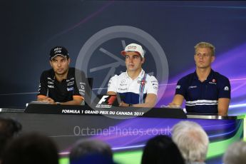 World © Octane Photographic Ltd. Formula 1 - Canadian Grand Prix – Thursday Drivers Press Conference. Sergio Perez - Sahara Force India, Lance Stroll - Williams Martini Racing and Marcus Ericsson – Sauber F1 Team. Circuit Gilles Villeneuve, Montreal, Canada. Thursday 8th June 2017. Digital Ref: 1847LB2D1288