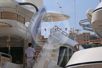 World © Octane Photographic Ltd. Formula 1 - Monaco Grand Prix - Practice 1. Williams Martini Racing yacht. Monte Carlo, Monaco. Wednesday 24th May 2017. Digital Ref: 1830CB2D9670