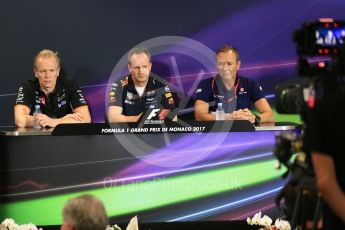 World © Octane Photographic Ltd. Formula 1 - Monaco Grand Prix – FIA Team Press Conference. Andy Green - Technical director at Sahara Force India, Paul Monaghan - Chief Engineer of Red Bull Racing and Jorg Zander – Technical Director of Sauber F1 Team. Monte Carlo, Monaco. Thursday 25th May 2017. Digital Ref: 1833LB5D1001