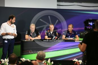 World © Octane Photographic Ltd. Formula 1 - Monaco Grand Prix – FIA Team Press Conference. Andy Green - Technical director at Sahara Force India, Paul Monaghan - Chief Engineer of Red Bull Racing and Jorg Zander – Technical Director of Sauber F1 Team. Monte Carlo, Monaco. Thursday 25th May 2017. Digital Ref: 1833LB5D1015