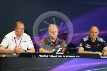 World © Octane Photographic Ltd. Formula 1 - Monaco Grand Prix – FIA Team Press Conference. . Jonathan Neale – Chief Operating Officer at McLaren Technology Group, Gene Haas - Founder and Chairman of Haas F1 Team and Franz Tost – Team Principal of Scuderia Toro Rosso. Monte Carlo, Monaco. Thursday 25th May 2017. Digital Ref: 1833LB5D1024